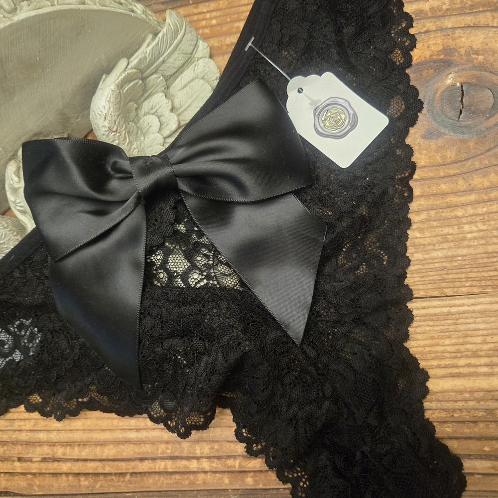 Elegant Black Lace Panty with Satin Bow